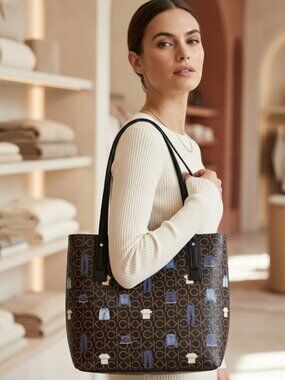 Calvin Klein Monogram Multicolor Shoulder Bag Magnet Closure Tote Bag